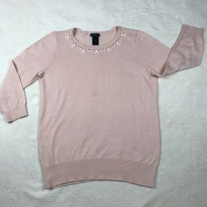 Ann Taylor Pink Beaded collar Sweater Sz. M